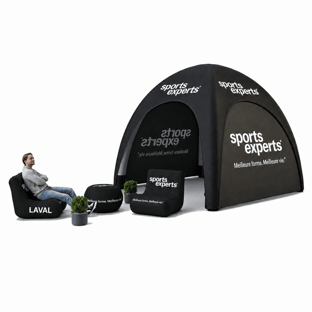 Tente gonflable et mobilier Sports Experts personnalisés