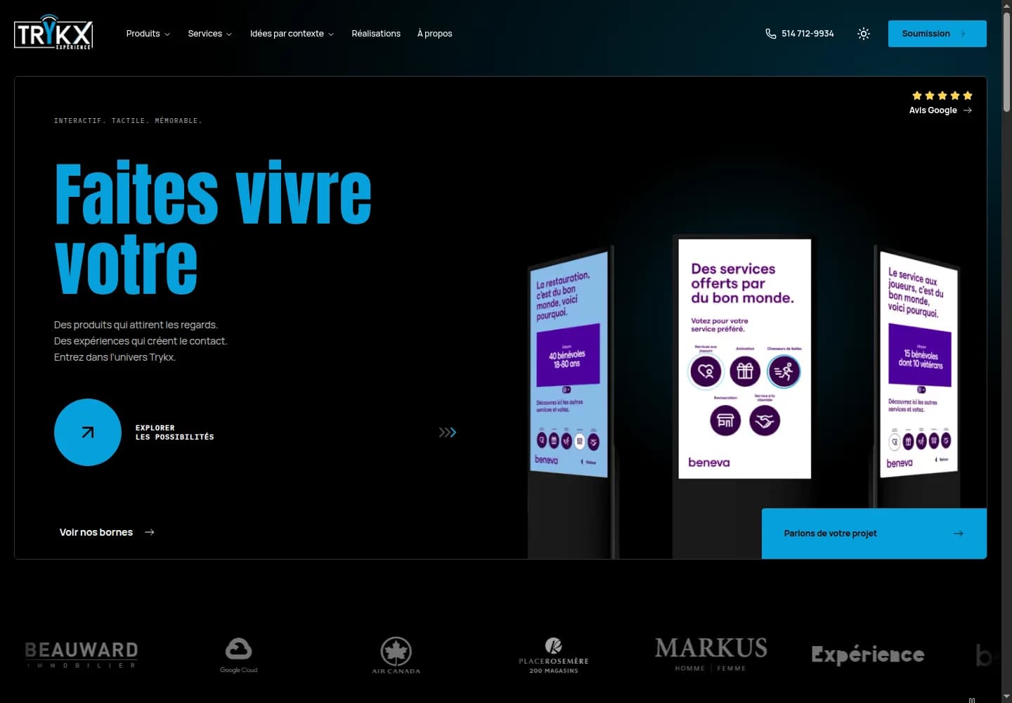 Page d’accueil du nouveau site Trykx affichée dans un navigateur